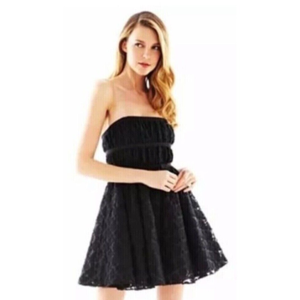 Pearl Georgina Chapman Marchesa Dress Women 4 Black Strapless Lace Mini Coquette
